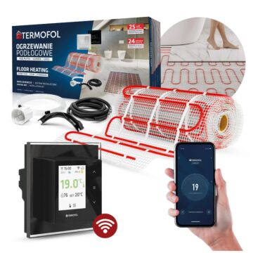 HEIZMATTE SET mit Thermostat 20m2 150W/m2 TF-H7 BLACK 50CM + WIFI